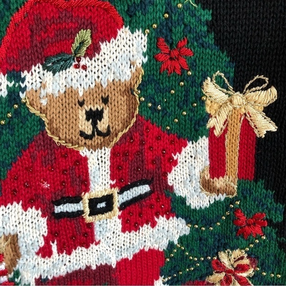 Vintage Christmas tree teddy bear sweater - Picture 2 of 7